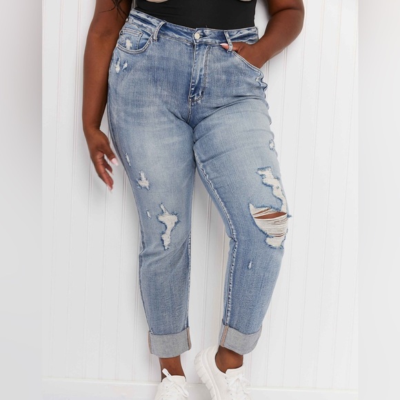 Judy Blue “Fiona” double cuffed distressed boyfriend jeans NEW - Picture 5 of 8